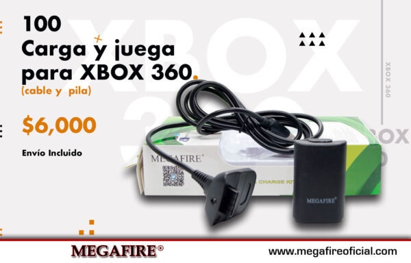 Paquete de 100 Carga y juega para XBOX 360 (cable y pila)